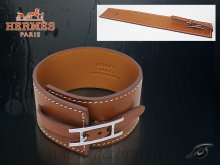 Hermes Fleuron Large Leather Bracelet Light Brown With Silver
